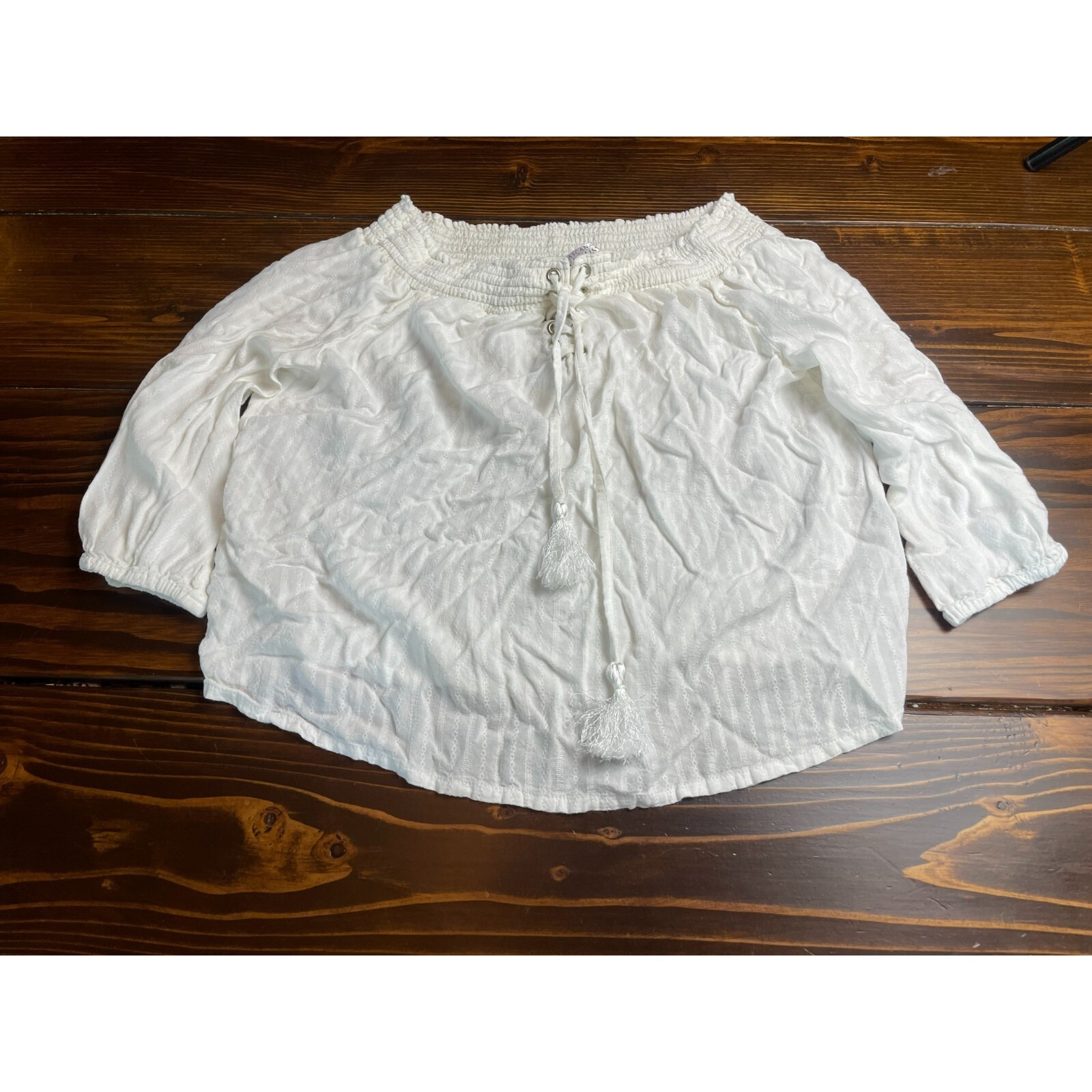 Lascana Shirt, Women's Size Medium, White, Off Shoulder, Boho Cropped